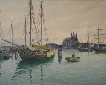 Eugenio Benvenuti - I trabaccoli davanti alla Giudecca, Venezia